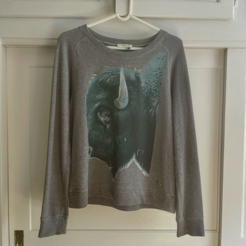 Paul by Paul Smith Gray Crew Neck Sweatshirt with Bison/ Buffalo Design